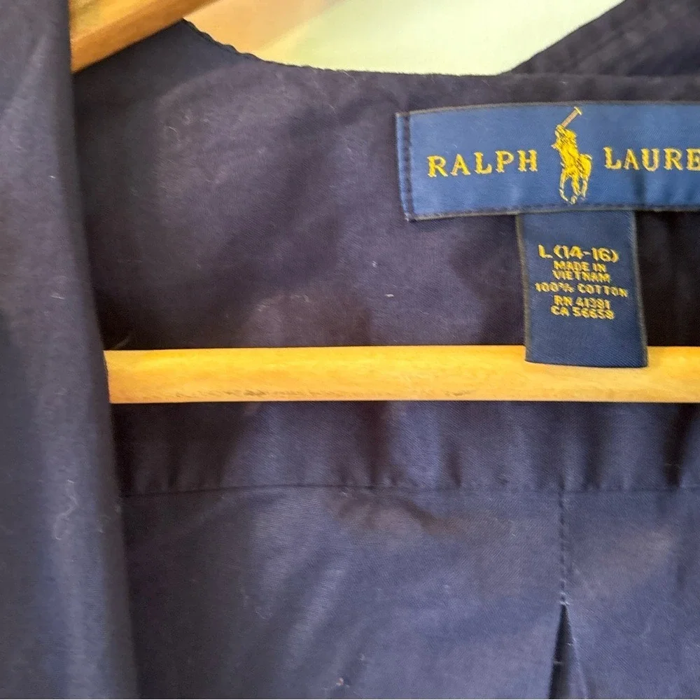 Ralph Lauren Button Down Shirt Kids L 14-16 Navy Blue Short Sleeve Cotton Preppy